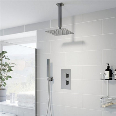 Thermostatic Concealed Square Shower Ceiling Mounted And Handset Shower Heads from B&Q