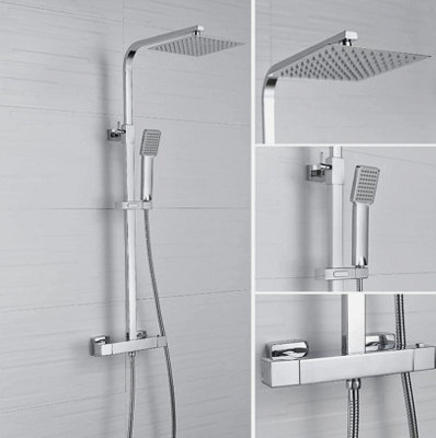 Bathroom Mixer Shower Thermostatic Dual Head Square Rainfall Head Handset Chrome from B&Q