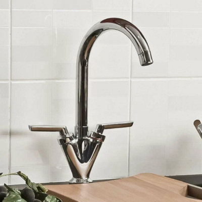 Modern Kitchen Sink Mixer Taps Swivel Spout Single Lever Tap Mono Chrome Faucet