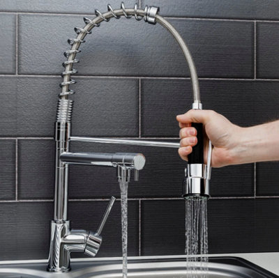  - Modern Mono Pull Out Kitchen Mixer Tap Dual Spout Spray Single Lever Chrome
