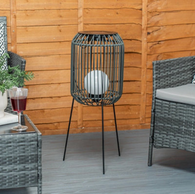 Solar Outdoor Black Squat Tripod Lamp Rattan Globe Bulb Garden Patio Led Lights from B&Q