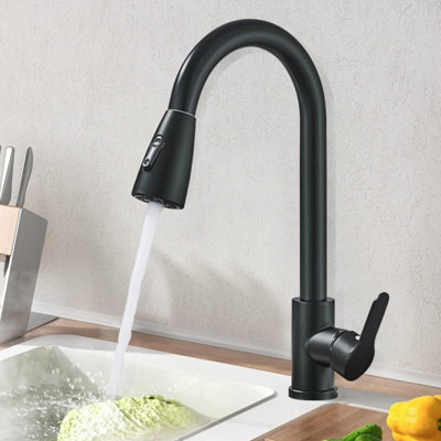  - Black Modern Kitchen Tap Pull Out Spray Head Single Lever Mono Sink Mixer Taps