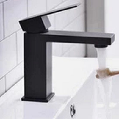 - Black Waterfall Mono Bathroom Cloakroom Basin Mixer Tap Waste