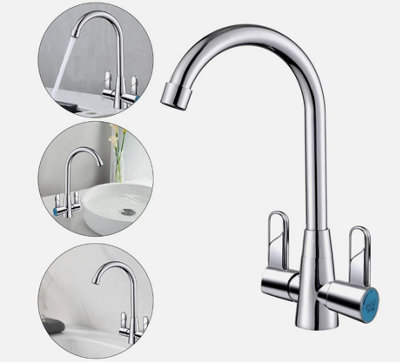 Mixer Tap Dual Lever Swivel Spout Mono Chrome Sink Taps Faucet Kitchen