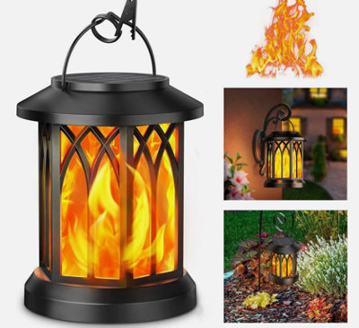 Led Flickering Flame Solar Hanging Lights Lantern Outdoor Garden Pathway Decor from B&Q