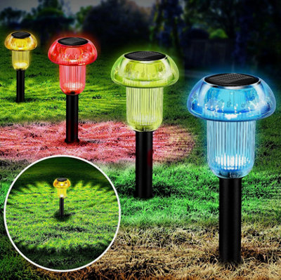 4X Mixed Colour Solar Stake Pathway Lights Led Outdoor Garden Post Lawn Lamp from B&Q
