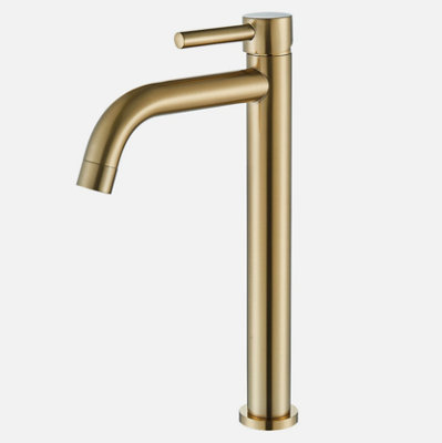 Brushed Gold Bathroom Sink Taps Tall Basin Vanity Mixer Tap Single Lever Faucet from B&Q