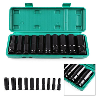 10 Pc 1/2" Inch Deep Impact Socket Tool Set 10-24mm Metric Garage Workshop 4-39 from B&Q