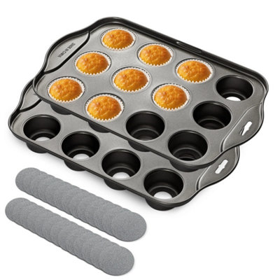12 Mini Bake Cheesecake Cup Cake Tray Non Stick Muffin Cupcake Baking Tin Pan Uk from B&Q