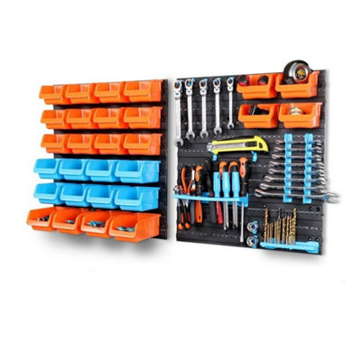44Pc Wall-Mounted Tool Parts Garage Storage Bin Rack from B&Q
