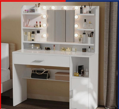 Dressing Table With 8 Shelves Led Mirror Set Makeup Desk Vanity Table Bedroom from B&Q