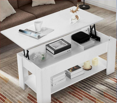  - Wooden Coffee Table With Storage Lift Top Up Drawer Shelf Living Room Oofpmejmty