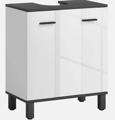  - Bathroom Under Sink Cabinet With Adjustable Shelf High Gloss White
