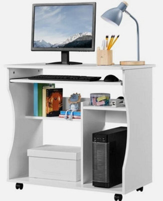  - Space Saving Computer Desk Pc Table W Wheels Study Table For Home Office White