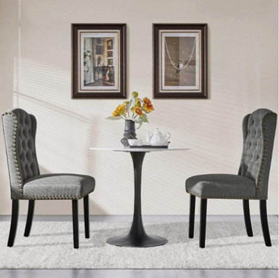 Light Gray Button Tufted Dining Chairs Set Of 2 Upholstered Kitchen Chairs