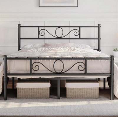 5Ft King Size Iron Platform Bed With Scroll Design Headboard And Footboard Black from B&Q