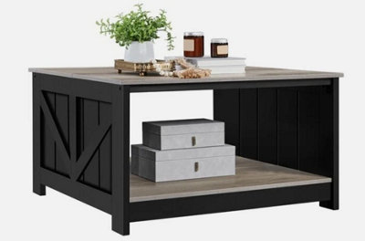  - 2-Tier Square Wood Coffee Table With Storage Shelf Center Table For Living Room