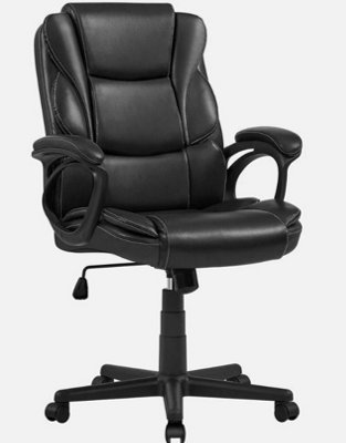  - Office Chair Pu Leather Desk Chair Computer Swivel Chair With Back Support Black