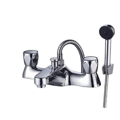  - Deck-Mounted Bath & Shower Mixer TapChrome Dual Lever Handheld