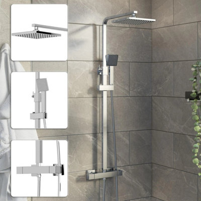 Bathroom Mixer Shower Thermostatic Dual Head Square Rainfall Head Handset Chrome from B&Q