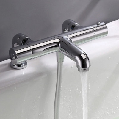 Modern Thermostatic Bath Shower Mixer Tap Deck Pillar Chrome Taps Set