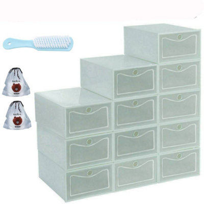 12Pcs White Plastic Shoe Storage Boxes Drawer Stackable Foldable Durable Organiser from B&Q