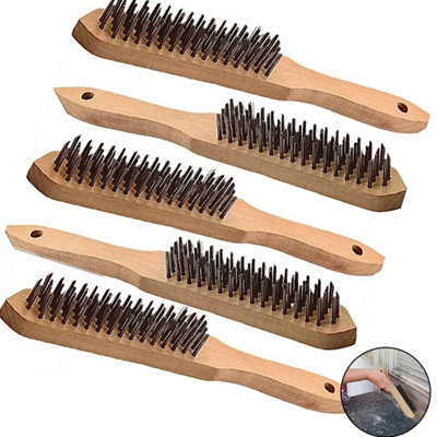 5Pcs Wire Brush 4 Row Cleaning Wooden Handle Steel Heavy Duty Metal Rust Removal from B&Q