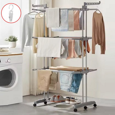  - 4 Tier Foldable Clothes Airer Rack Indoor Outdoor Dryer Laundry Dry Rail Hanger
