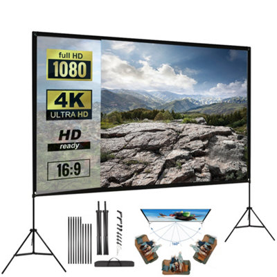 120" Projector Screen W/tripod Stand Portable Home Outdoor Movie Screen 16:9 4K from B&Q