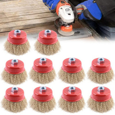 10Pcs Wire Cup Brush Wheel 75mm 3" For Angle Grinder M10 Crimped Brass Coated Uk from B&Q