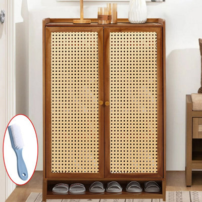 Shoe Cabinet Storage Cupboard Footwear Stand Rack Wooden Double Rattan Doors Uk from B&Q
