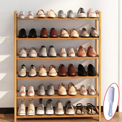  - 6 Tiers Bamboo Shoe Rack Footwear Organiser Wooden Storage Shelves Stand Uk