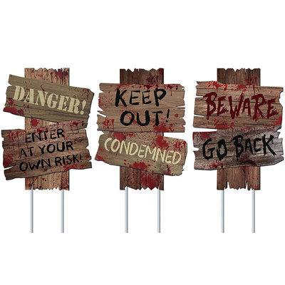 3Pcs Halloween Yard Signs Beware Prop W/ Stakes Warning Sign Outdoor Decoration from B&Q