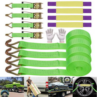 4X Wheel Ratchet Strap Recovery Transport Trailer Car Van Truck Vehicle Tie Down from B&Q