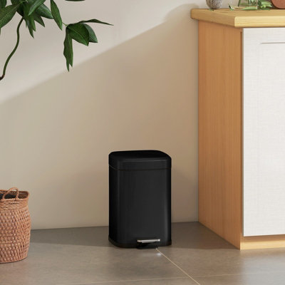 12L Kitchen Pedal BinMetal Rubbish Bin With Soft-Close LidBlack from B&Q