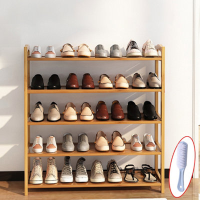  - 5 Tiers Bamboo Shoe Rack Footwear Organiser Wooden Storage Shelves Stand Uk