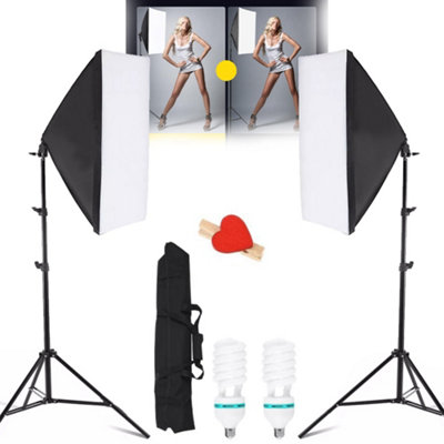 2 X 150W Softbox Lighting Kit Video Photo Soft Box Continuous Light Stand Studio from B&Q