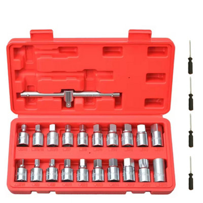 25Pcs Oil Drain Sump Plug Key Socket Set Gearbox & Axel Removal Wrench Tool Kit from B&Q