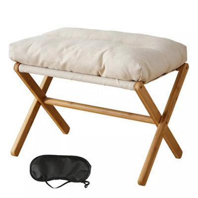 White Underdesk Footstool Chair Stool Rectangle Padded Rest Seat Pouffe Bamboo Legs from B&Q