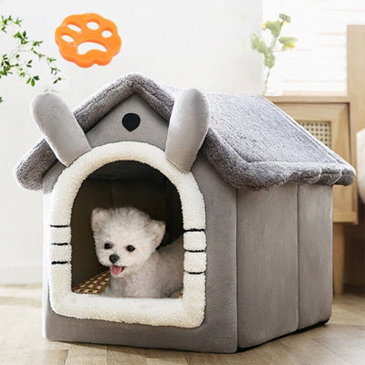 Pet Cat Kitten Dog Beds Igloo Fleece Bed Pyramid Cozy Washable Warm House Cave from B&Q