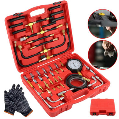 Universal Fuel Injection Gauge Pressure Tester Test Kit Car System Pump Tool Set from B&Q
