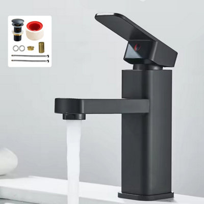  - Black Waterfall Basin Mixer Tap With Waste & Fixings