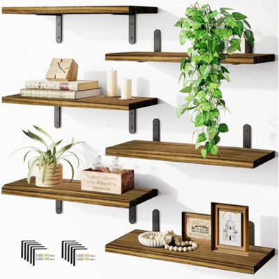 5-Piece Rustic Floating Shelves Wooden Wall Display from B&Q