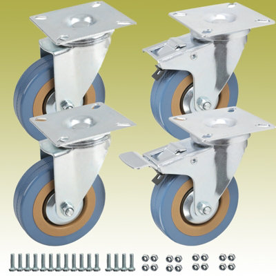4X Heavy Duty 360Kg 75mm Rubber Swivel Castor Wheels Furniture Trolley Caster from B&Q