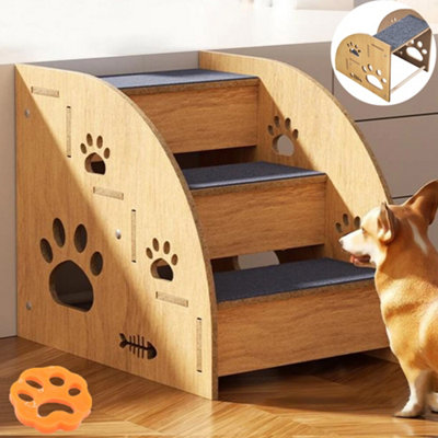 3 Steps Pet Ramp Wooden Dog Steps Stairs Cat Detachable Ladder For Bed Sofa from B&Q