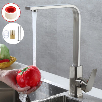 Kitchen Sink Mixer Taps Swivel Spout Single Lever Tap Mono Modern Faucet Silver