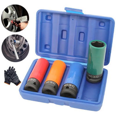 Alloy Wheel Nut Thin Deep Impact Socket Set 1/2" Drive 17mm 19mm 21mm 22mm from B&Q
