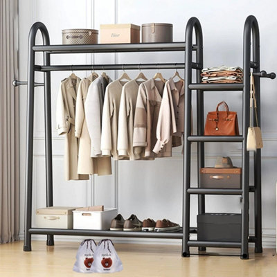  - Heavy Duty Double Clothes Rail Rack Garment Hanging Stand Open Wardrobe Shelf