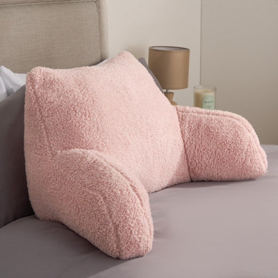 Teddy Fleece Bed Reading Cushion Pillow With Arms Lumbar Chair Back Rest Support