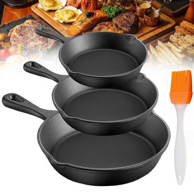  - Set Of 3 Cast Iron Non Stick Skillet Griddle Cooking Pan Pre-Seasoned Frying Pan